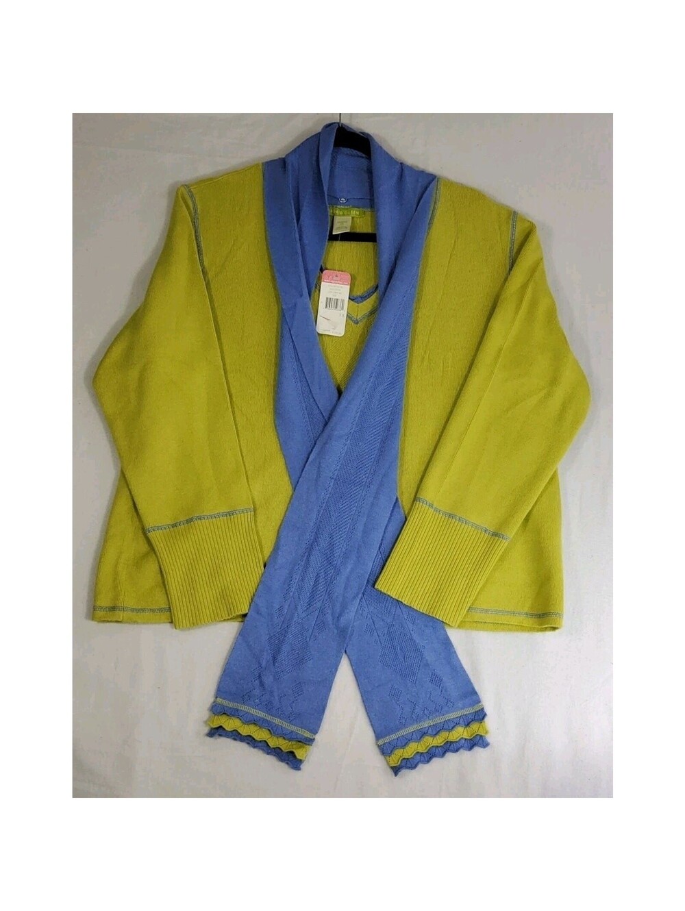 Sigrid Olsen Sweater Detachable Scarf Silk/Cotton Women's Sz 1X Green Blue $159